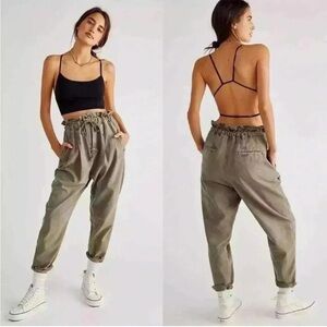 Free People Margate Pleated Trousers in Olive